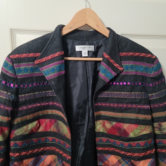 Coldwater Creek Denim Beaded Deco Open-Face Jacket Women's 14 EUC - Picture 2 of 11